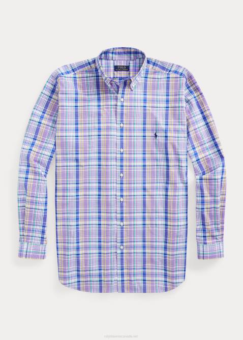 Men Ralph Lauren Plaid Stretch Poplin Shirt 4DJ21809 Purple/Yellow Multi