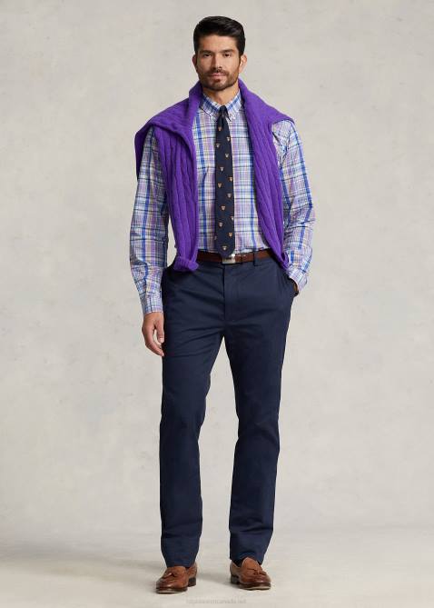 Men Ralph Lauren Plaid Stretch Poplin Shirt 4DJ21809 Purple/Yellow Multi