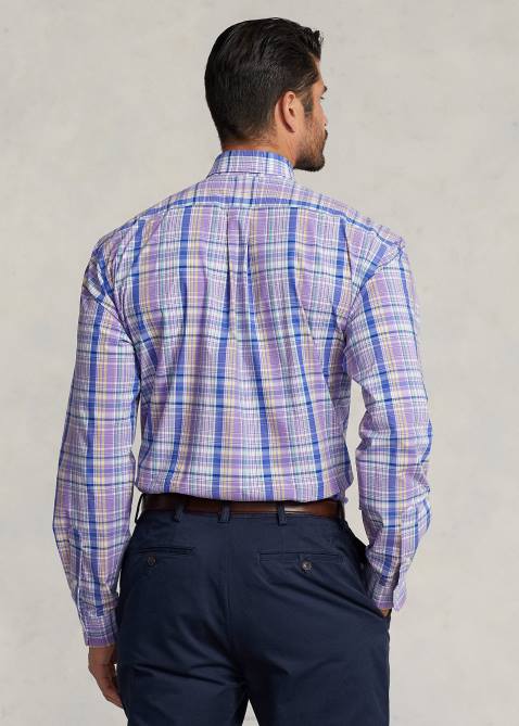 Men Ralph Lauren Plaid Stretch Poplin Shirt 4DJ21809 Purple/Yellow Multi