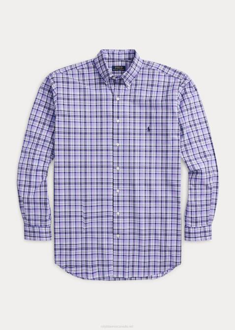 Men Ralph Lauren Plaid Stretch Poplin Shirt 4DJ21810 Light Blue Multi