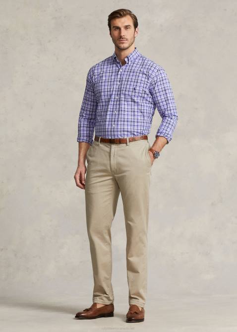 Men Ralph Lauren Plaid Stretch Poplin Shirt 4DJ21810 Light Blue Multi