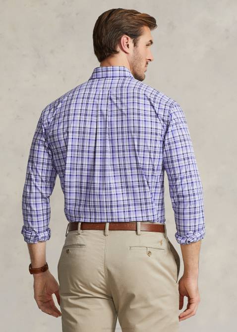 Men Ralph Lauren Plaid Stretch Poplin Shirt 4DJ21810 Light Blue Multi