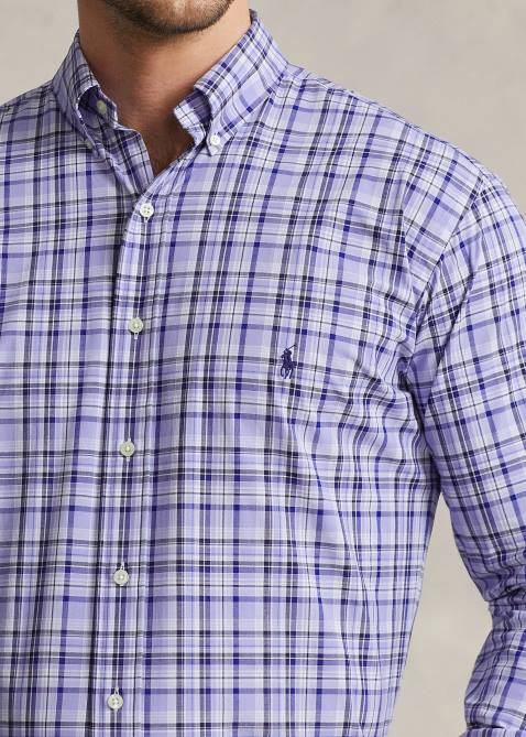 Men Ralph Lauren Plaid Stretch Poplin Shirt 4DJ21810 Light Blue Multi