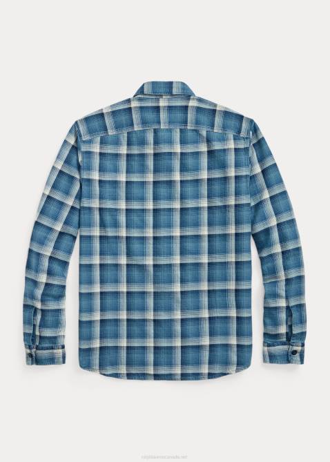 Men Ralph Lauren Plaid Twill Workshirt 4DJ21791 Indigo/Cream