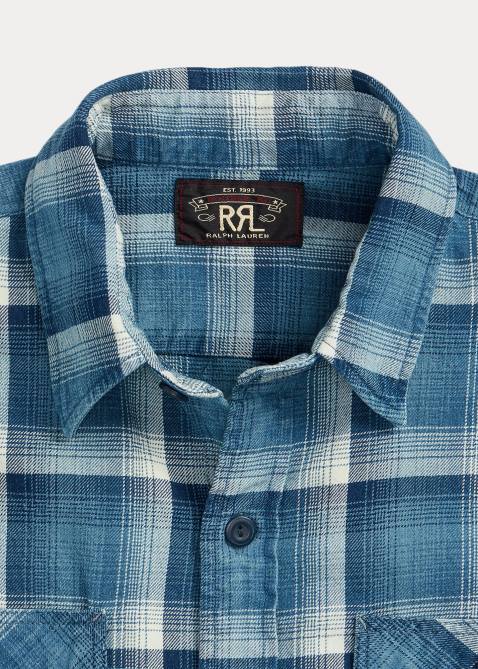 Men Ralph Lauren Plaid Twill Workshirt 4DJ21791 Indigo/Cream