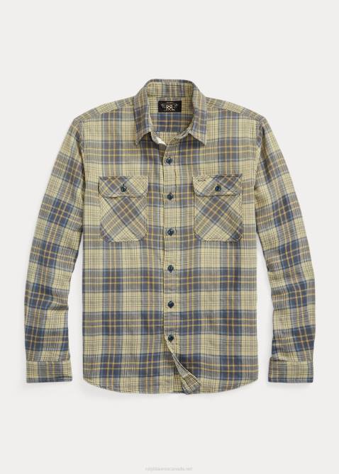 Men Ralph Lauren Plaid Twill Workshirt 4DJ28686 Faded Blue/Yellow