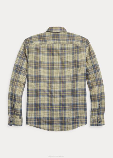 Men Ralph Lauren Plaid Twill Workshirt 4DJ28686 Faded Blue/Yellow
