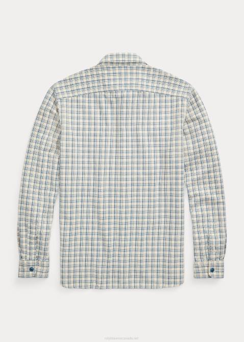 Men Ralph Lauren Plaid Woven Workshirt 4DJ21731 Cream/Blue