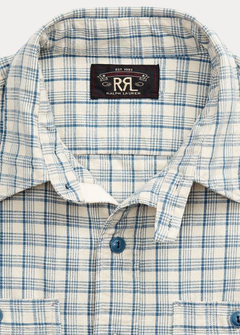 Men Ralph Lauren Plaid Woven Workshirt 4DJ21731 Cream/Blue