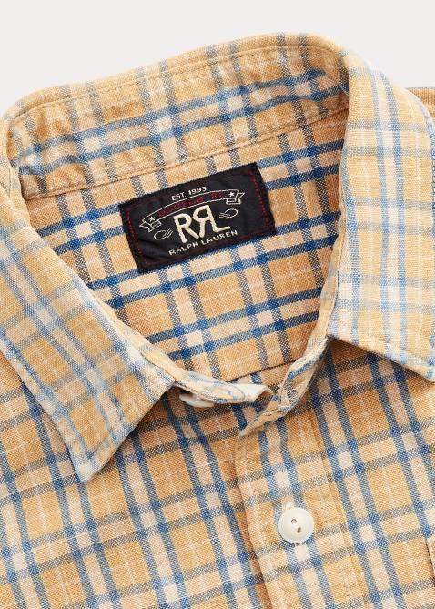 Men Ralph Lauren Plaid Woven Workshirt 4DJ21736 Tan/Indigo