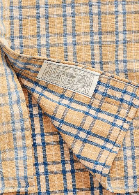 Men Ralph Lauren Plaid Woven Workshirt 4DJ21736 Tan/Indigo