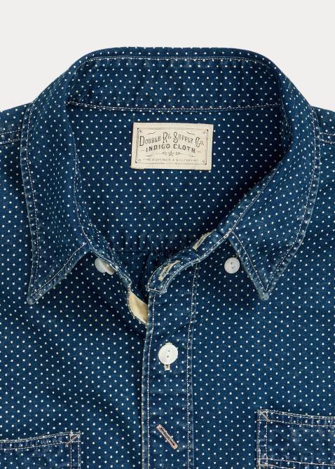 Men Ralph Lauren Polka-Dot Woven Workshirt 4DJ21771 Dark Indigo