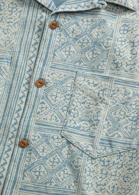 Men Ralph Lauren Print Jersey Camp Shirt 4DJ21735 Indigo/Cream