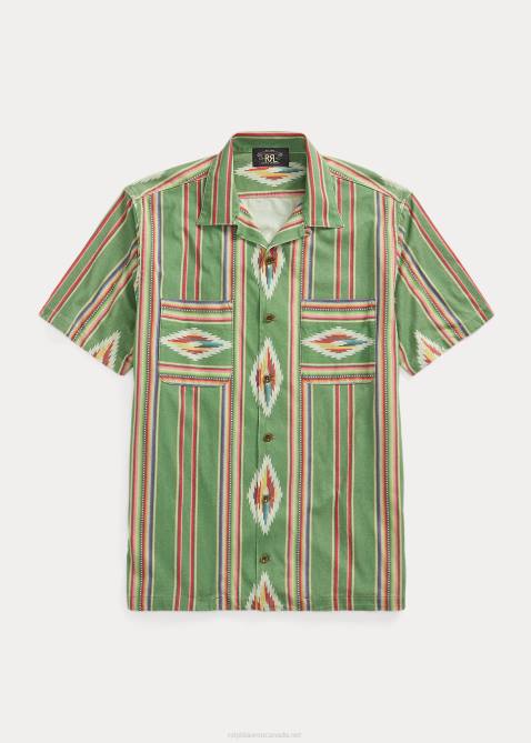Men Ralph Lauren Print Jersey Camp Shirt 4DJ21750 Green/Red/Cream Multi