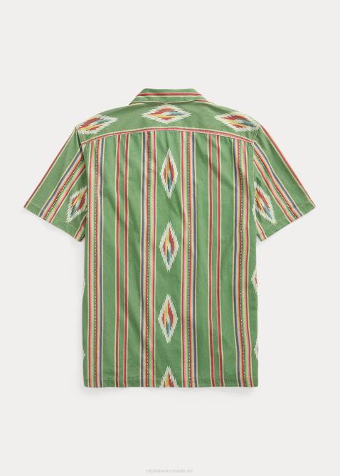 Men Ralph Lauren Print Jersey Camp Shirt 4DJ21750 Green/Red/Cream Multi