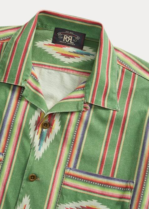 Men Ralph Lauren Print Jersey Camp Shirt 4DJ21750 Green/Red/Cream Multi