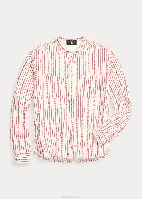 Men Ralph Lauren Print Linen-Cotton Popover Workshirt 4DJ28701 Red/Cream