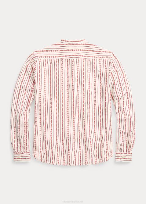 Men Ralph Lauren Print Linen-Cotton Popover Workshirt 4DJ28701 Red/Cream