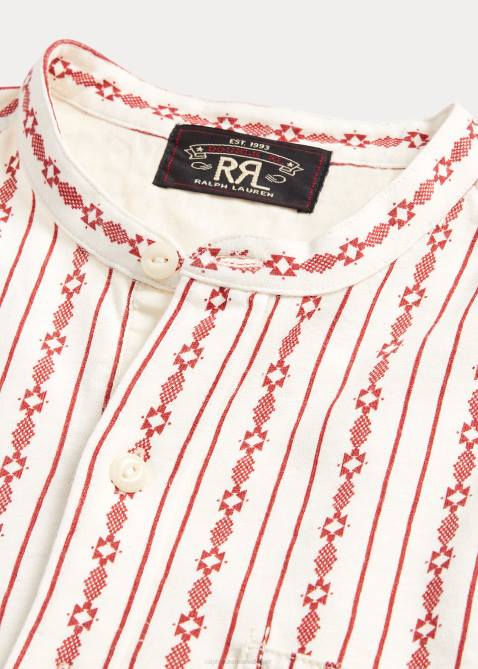 Men Ralph Lauren Print Linen-Cotton Popover Workshirt 4DJ28701 Red/Cream