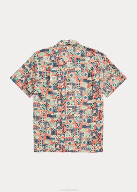 Men Ralph Lauren Print Woven Camp Shirt 4DJ21774 Teal/Multi