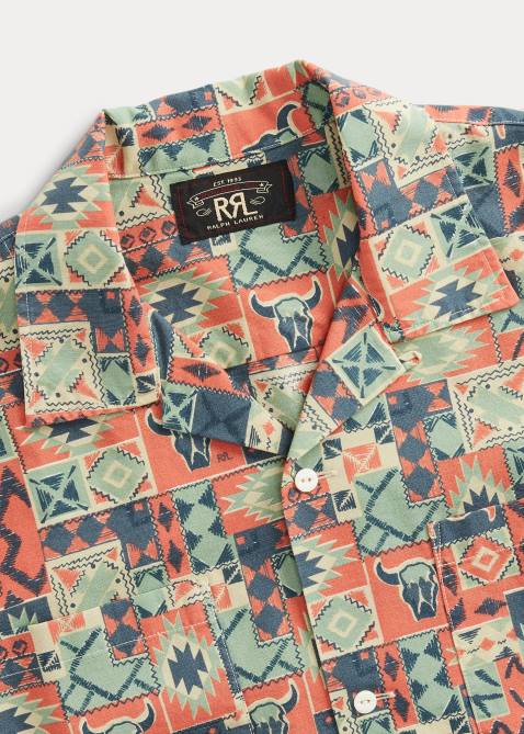 Men Ralph Lauren Print Woven Camp Shirt 4DJ21774 Teal/Multi