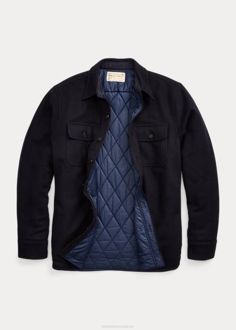Men Ralph Lauren Quilted Wool Melton Overshirt 4DJ21794 Navy/Blue