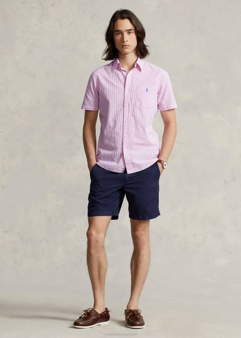 Men Ralph Lauren RL Prepster Classic Fit Seersucker Shirt 4DJ2676 2604h Rose/White