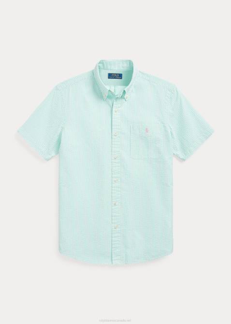 Men Ralph Lauren RL Prepster Classic Fit Seersucker Shirt 4DJ2677 Keywest Green/White