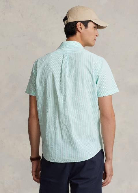 Men Ralph Lauren RL Prepster Classic Fit Seersucker Shirt 4DJ2677 Keywest Green/White