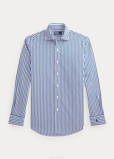 Men Ralph Lauren Regent Custom Fit Striped Poplin Shirt 4DJ291 Blue/White