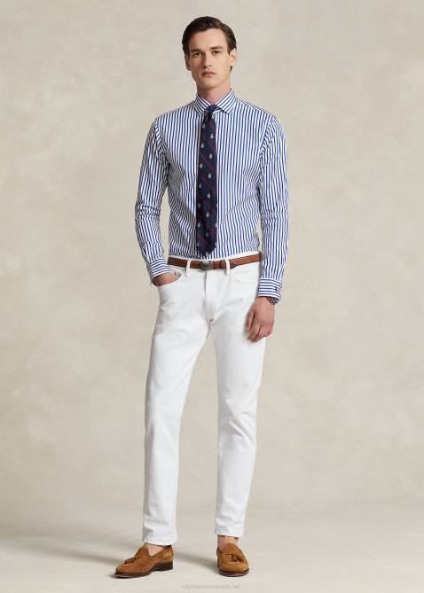 Men Ralph Lauren Regent Custom Fit Striped Poplin Shirt 4DJ291 Blue/White