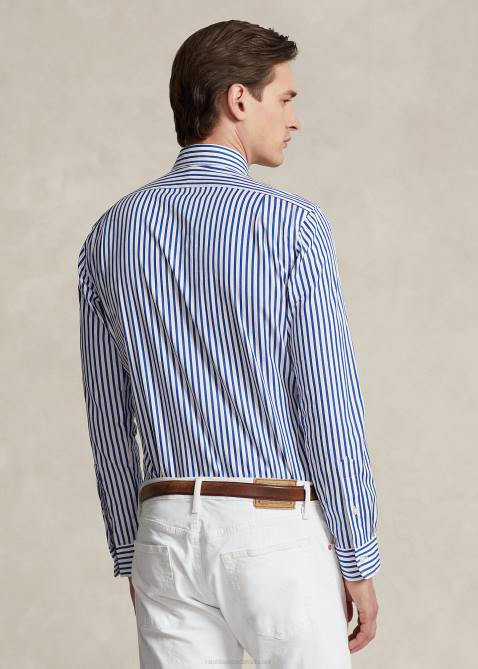 Men Ralph Lauren Regent Custom Fit Striped Poplin Shirt 4DJ291 Blue/White