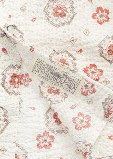 Men Ralph Lauren Slim Bandanna Seersucker Western Shirt 4DJ21709 Tan/Coral