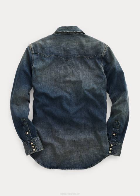 Men Ralph Lauren Slim Fit Denim Western Shirt 4DJ21757 Dark Wash