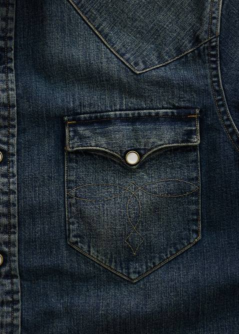 Men Ralph Lauren Slim Fit Denim Western Shirt 4DJ21757 Dark Wash