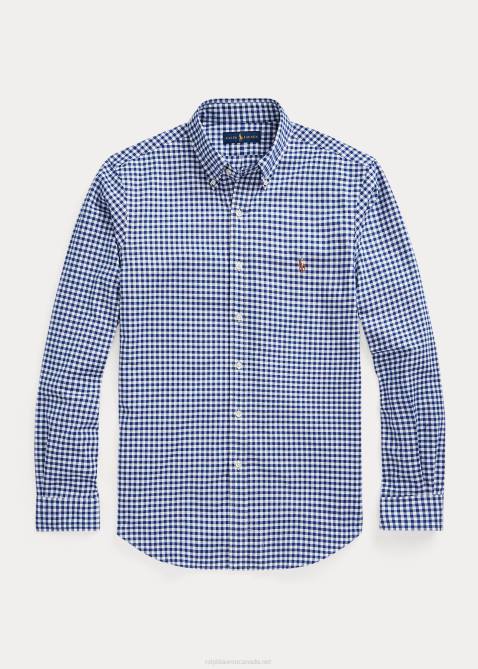 Men Ralph Lauren Slim Fit Gingham Stretch Oxford Shirt 4DJ2830 Royal/White