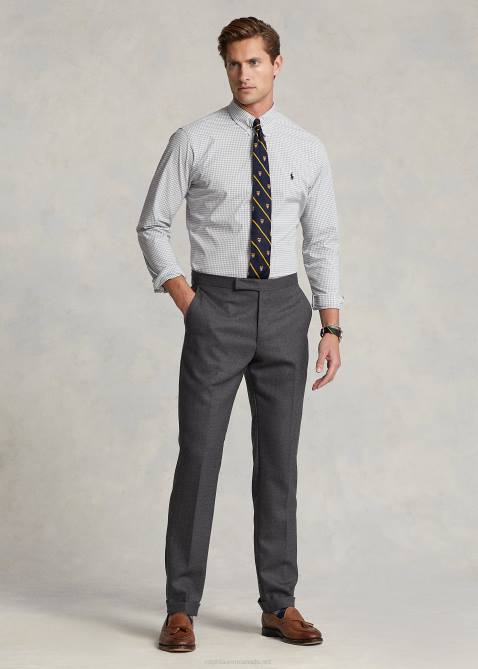 Men Ralph Lauren Slim Fit Gingham Stretch Poplin Shirt 4DJ2812 Grey/White