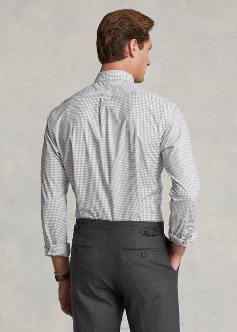 Men Ralph Lauren Slim Fit Gingham Stretch Poplin Shirt 4DJ2812 Grey/White