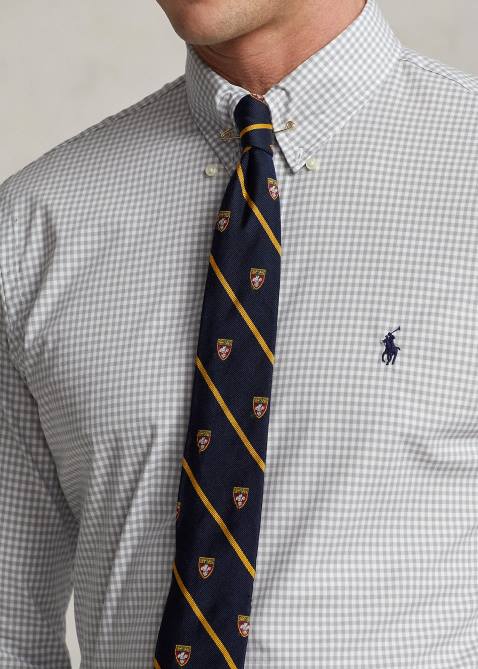 Men Ralph Lauren Slim Fit Gingham Stretch Poplin Shirt 4DJ2812 Grey/White