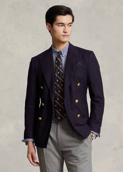 Men Ralph Lauren Slim Fit Gingham Stretch Poplin Shirt 4DJ2813 Navy/White