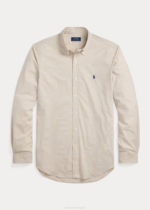 Men Ralph Lauren Slim Fit Gingham Stretch Poplin Shirt 4DJ2814 Vintage Khaki/White