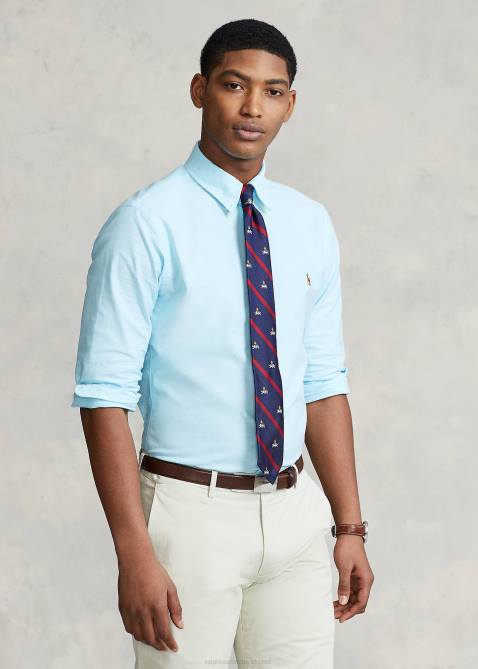 Men Ralph Lauren Slim Fit Stretch Oxford Shirt 4DJ2605 Aegean Blue