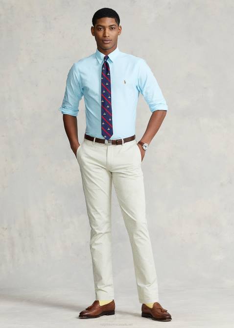 Men Ralph Lauren Slim Fit Stretch Oxford Shirt 4DJ2605 Aegean Blue