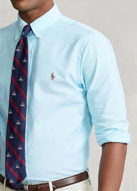 Men Ralph Lauren Slim Fit Stretch Oxford Shirt 4DJ2605 Aegean Blue