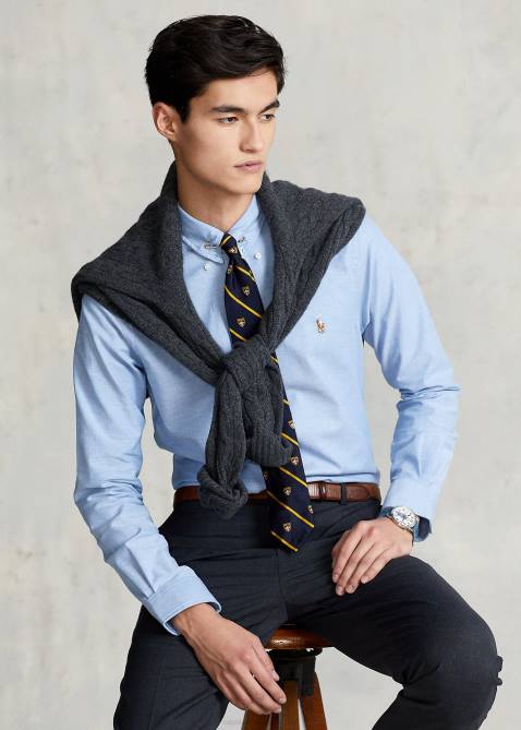 Men Ralph Lauren Slim Fit Stretch Oxford Shirt 4DJ2606 Blue