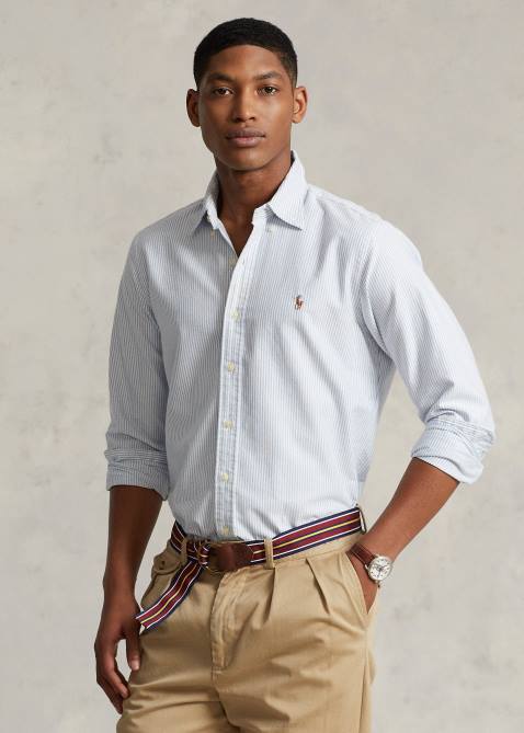 Men Ralph Lauren Slim Fit Striped Oxford Shirt 4DJ2642 Blue/White