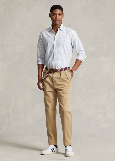 Men Ralph Lauren Slim Fit Striped Oxford Shirt 4DJ2642 Blue/White