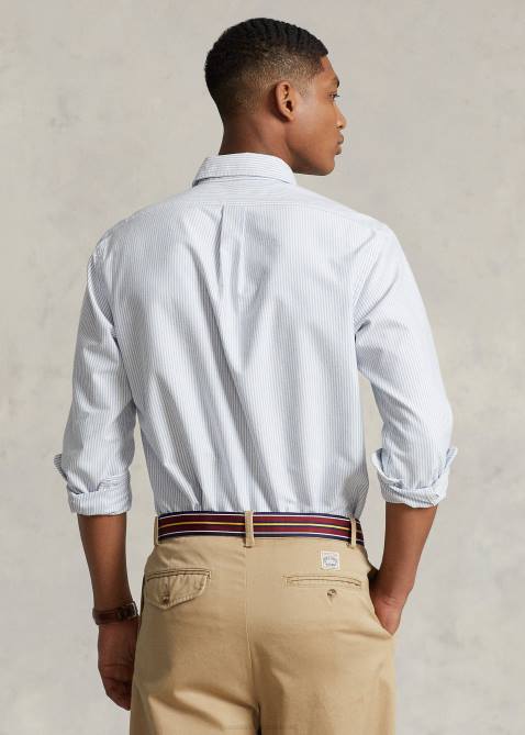Men Ralph Lauren Slim Fit Striped Oxford Shirt 4DJ2642 Blue/White