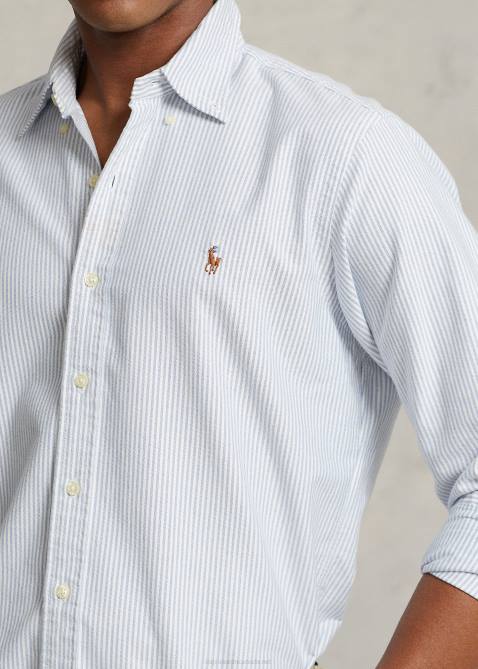 Men Ralph Lauren Slim Fit Striped Oxford Shirt 4DJ2642 Blue/White