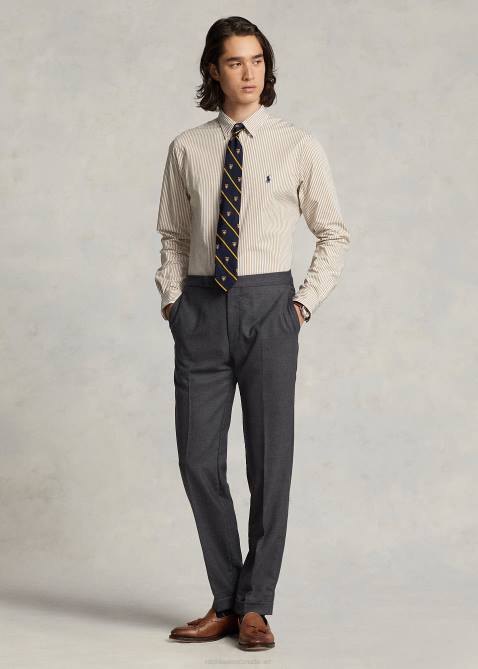 Men Ralph Lauren Slim Fit Striped Stretch Poplin Shirt 4DJ2893 Vintage Khaki/White